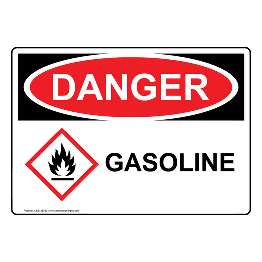 OSHA DANGER Gasoline Sign With GHS Symbol ODE-38582