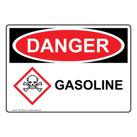 OSHA DANGER Gasoline Sign With GHS Symbol ODE-38585