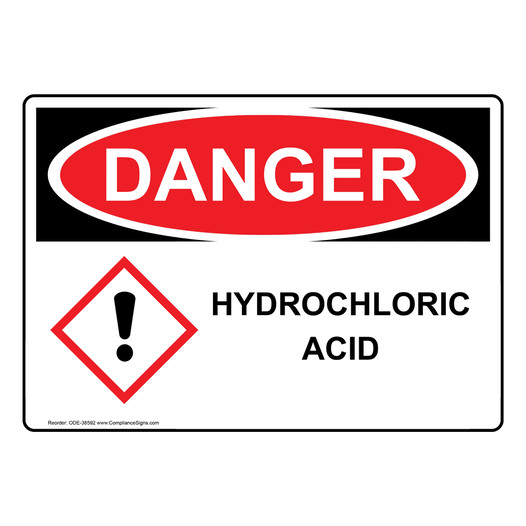 OSHA DANGER Hydrochloric Acid Sign With GHS Symbol ODE-38592