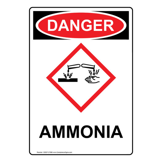 Portrait OSHA DANGER Ammonia Sign With GHS Symbol ODEP-37996