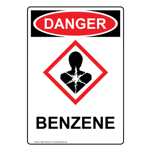 Portrait OSHA DANGER Benzene Sign With GHS Symbol ODEP-38130