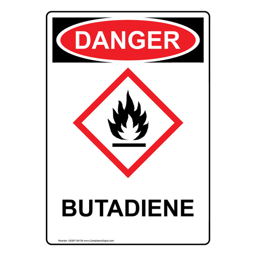 Vertical Hazmat Sign or Label - Butadiene - Flame Symbol - OSHA-GHS