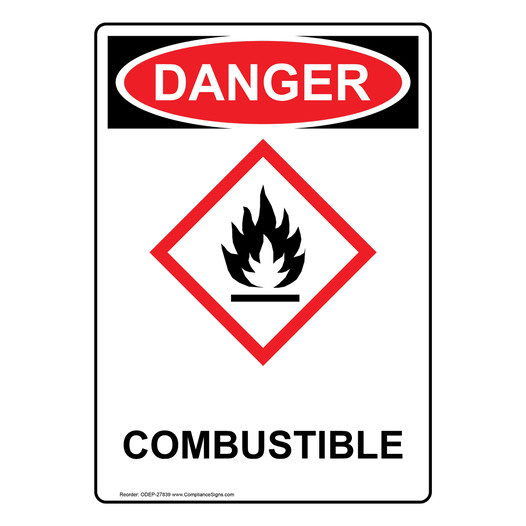 Portrait OSHA DANGER Combustible Sign With GHS Symbol ODEP-27839