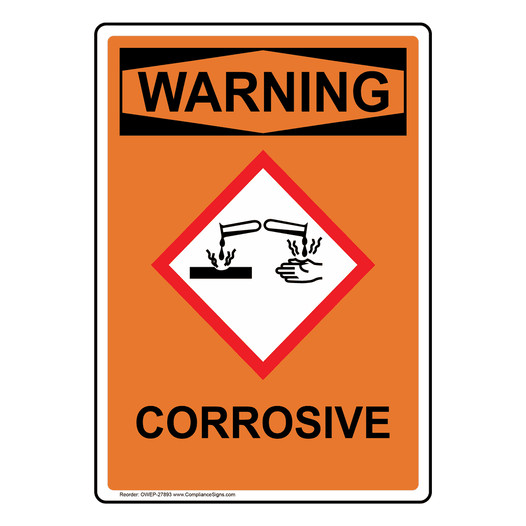 Portrait OSHA WARNING Corrosive Sign With GHS Symbol OWEP-27893