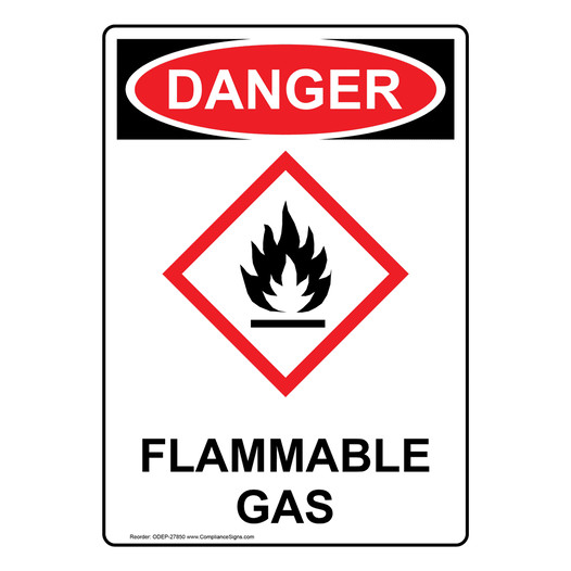 Portrait OSHA DANGER Flammable Gas Sign With GHS Symbol ODEP-27850