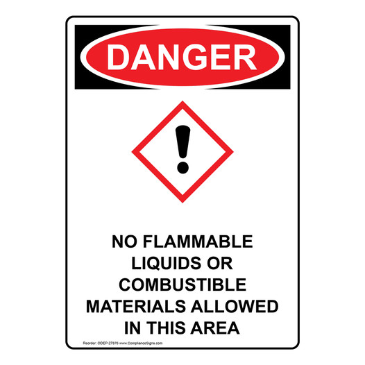 Portrait OSHA DANGER No Flammable Liquids Sign With GHS Symbol ODEP-27876