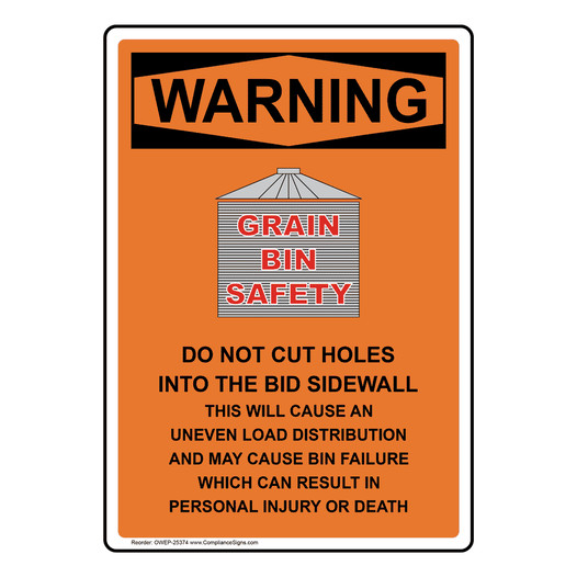 Portrait OSHA WARNING Do Not Cut Holes Into Sign With Symbol OWEP-25374