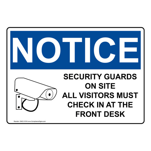 OSHA NOTICE Security Guards On Site All Sign With Symbol ONE-31516