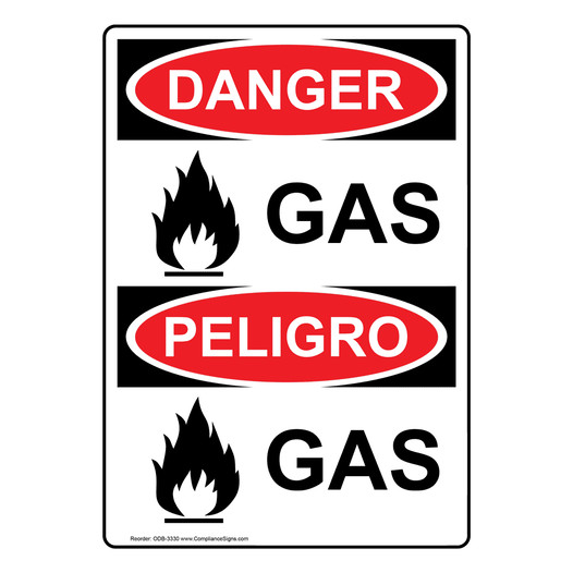English + Spanish OSHA DANGER Gas Sign With Symbol ODB-3330