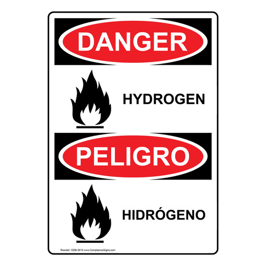 English + Spanish OSHA DANGER Hydrogen Sign With Symbol ODB-3915