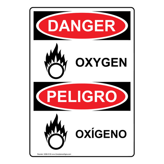 English + Spanish OSHA DANGER Oxygen Sign With Symbol ODB-5135