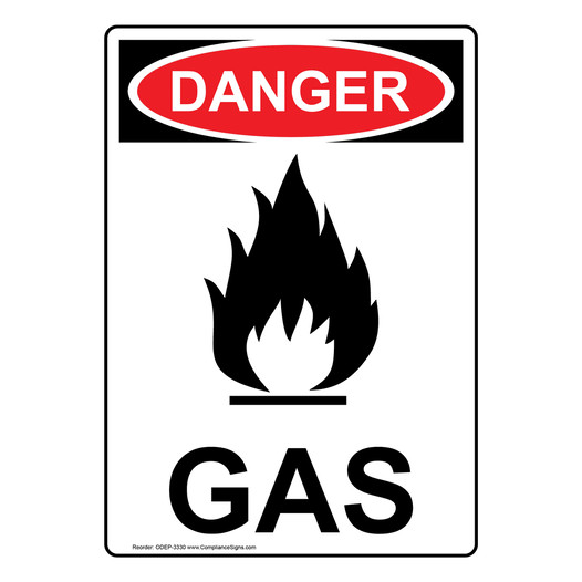 Portrait OSHA DANGER Gas Sign With Symbol ODEP-3330