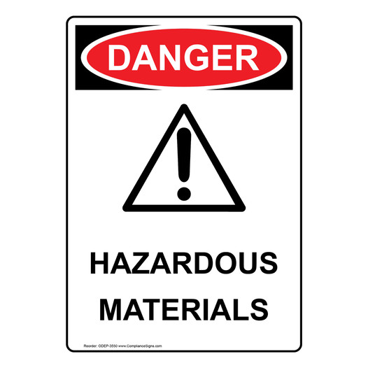 Portrait OSHA DANGER Hazardous Materials Sign With Symbol ODEP-3550
