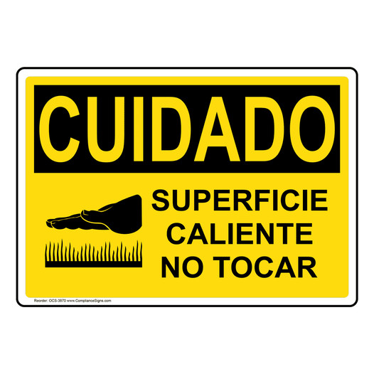 Spanish OSHA CAUTION Hot Surface Do Not Touch Sign With Symbol - OCS-3870