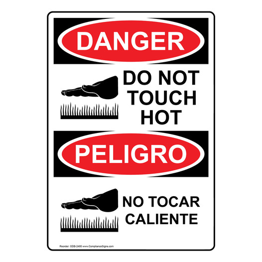 English + Spanish OSHA DANGER Do Not Touch Hot Sign With Symbol