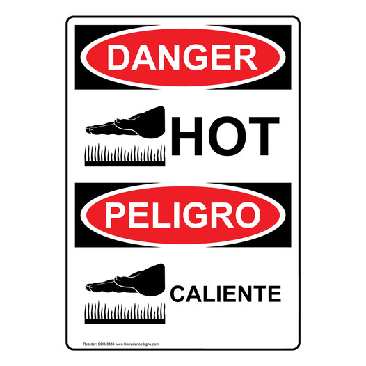 English + Spanish OSHA DANGER Hot Sign With Symbol