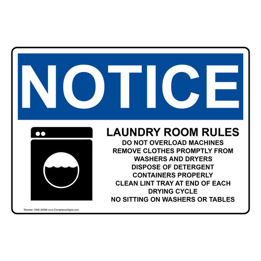 OSHA NOTICE Laundry Room Rules Do Not Overload Sign With Symbol ONE-30586