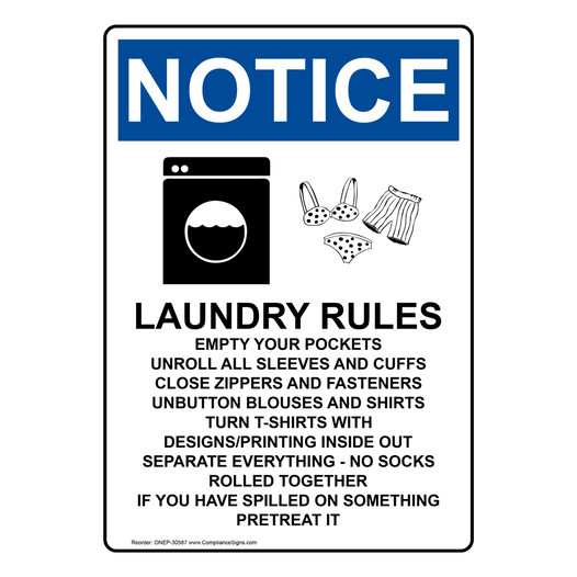Portrait OSHA NOTICE Laundry Rules Empty Sign With Symbol ONEP-30587