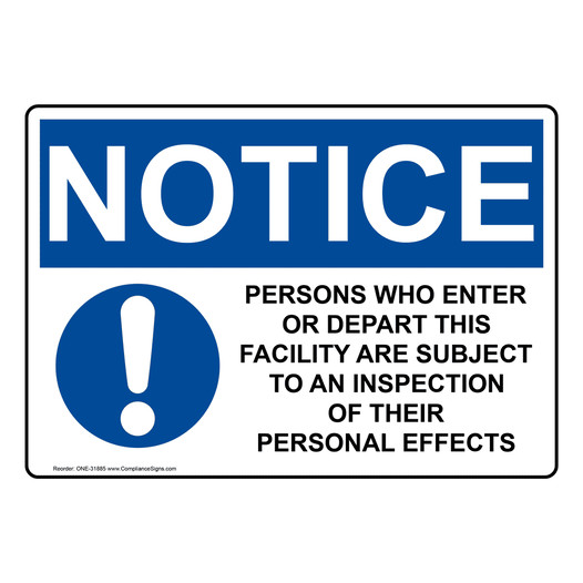 OSHA NOTICE Persons Who Enter Or Depart Sign With Symbol ONE-31885