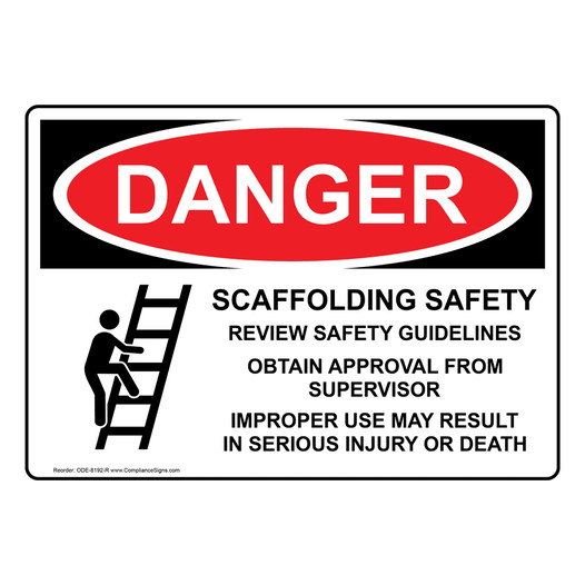 OSHA DANGER Scaffolding Safety Review Guidelines Sign With Symbol ODE-8192-R