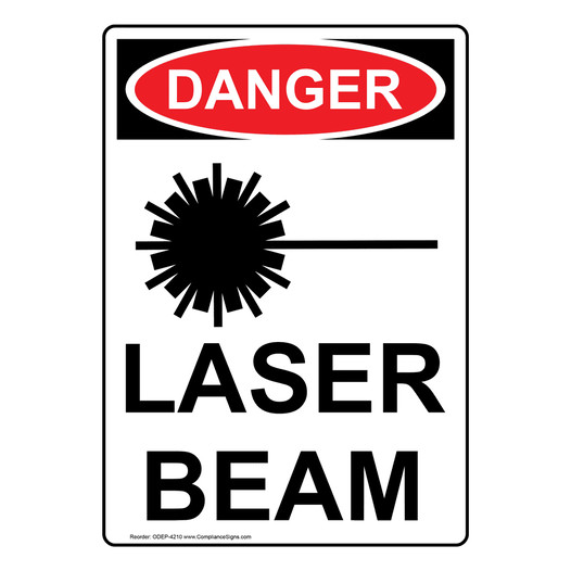 Portrait OSHA DANGER Laser Beam Sign With Symbol ODEP-4210