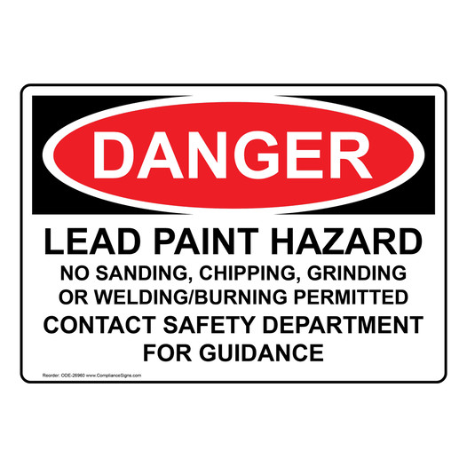 OSHA DANGER Lead Paint Hazard No Sanding, Chipping Sign ODE-26960