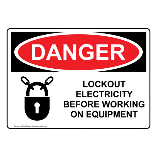 OSHA DANGER Lockout Electricity Before Working Sign With Symbol ODE-4335