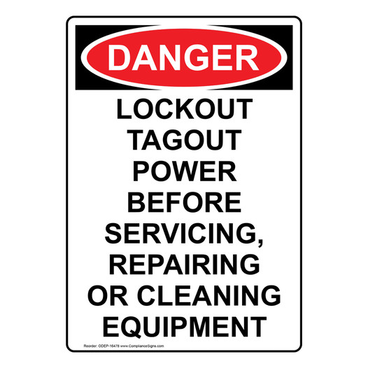 Portrait OSHA DANGER Lockout Tagout Power Before Servicing Sign