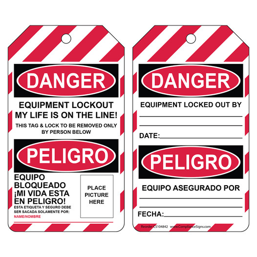 OSHA Equipment Lockout My Life Is On The Line English + Spanish Lockout Tag CS104842