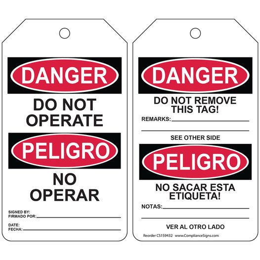 OSHA Do Not Operate - No Operar English + Spanish Safety Tag CS159432