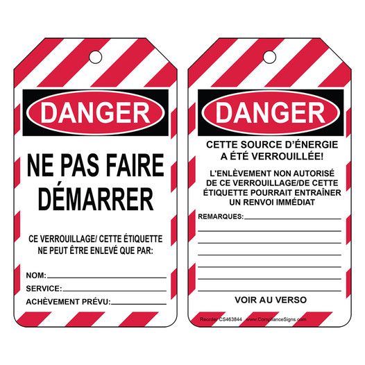 OSHA DANGER Ne Pas Faire Demarrer French Lockout Tag CS463844
