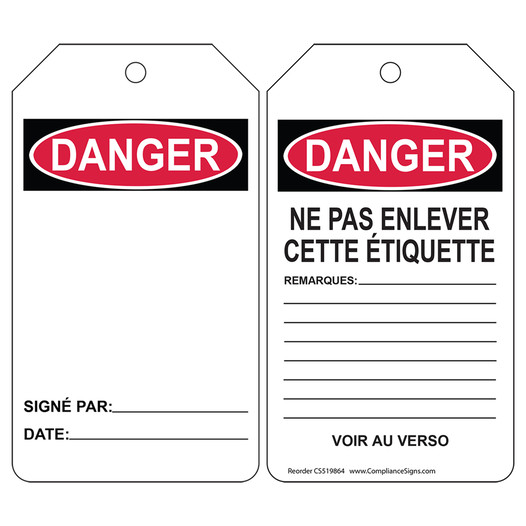 OSHA DANGER Ne Pas Enlever Cette Etiquette Blank French Safety Tag CS519864