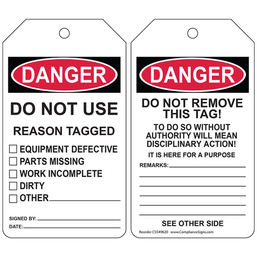 OSHA Do Not Use Reason Tagged Safety Tag CS549620