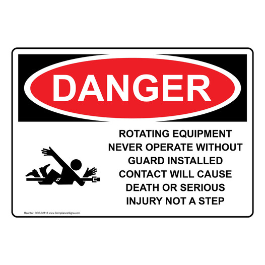 OSHA DANGER Rotating Equipment Never Operate Sign With Symbol ODE-32815