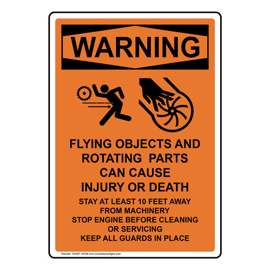 Portrait OSHA WARNING Flying Objects And Sign With Symbol OWEP-16789