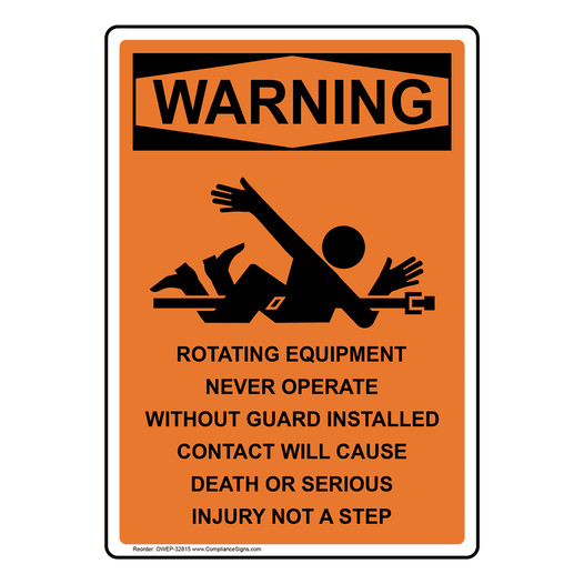 Portrait OSHA WARNING Rotating Equipment Sign With Symbol OWEP-32815