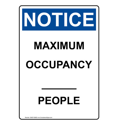 Portrait OSHA Notice Maximum Occupancy ____ People Sign ONEP-50900