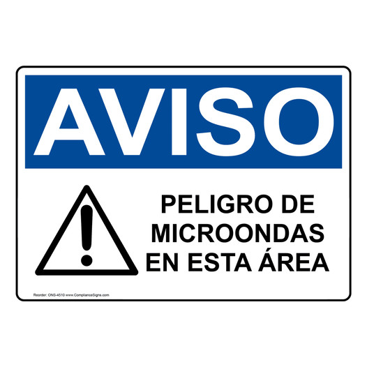 Spanish OSHA NOTICE Microwave Hazard In This Area Sign With Symbol - ONS-4510