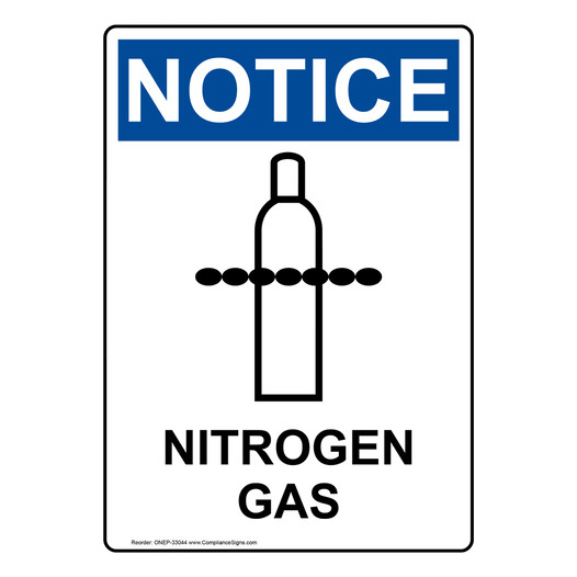 Portrait OSHA NOTICE Nitrogen Gas Sign With Symbol ONEP-33044