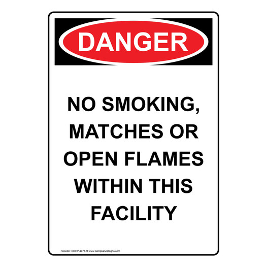 Portrait OSHA DANGER No Smoking Within This Facility Sign ODEP-4976-R
