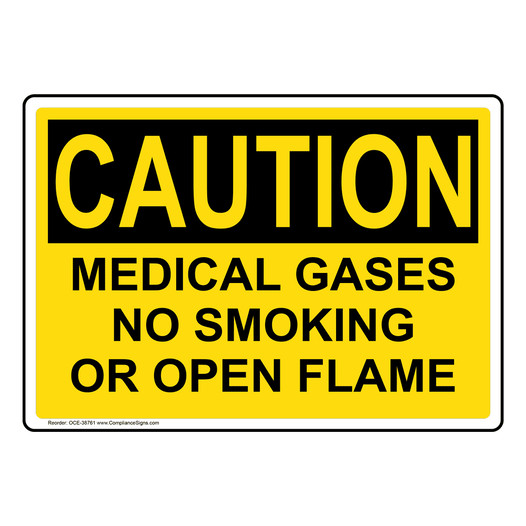 OSHA CAUTION Medical Gases No Smoking Or Open Flame Sign OCE-38761