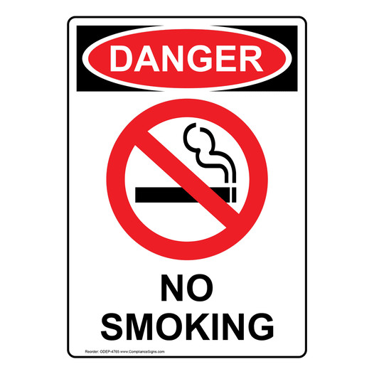 Portrait OSHA DANGER No Smoking Sign With Symbol ODEP-4765