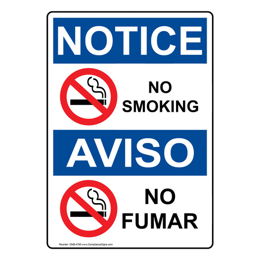 English + Spanish OSHA NOTICE No Smoking Sign With Symbol ONB-4765