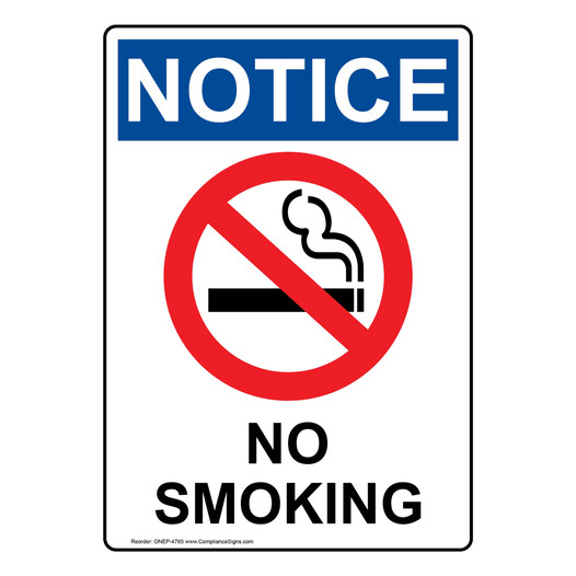 Portrait OSHA NOTICE No Smoking Sign With Symbol ONEP-4765