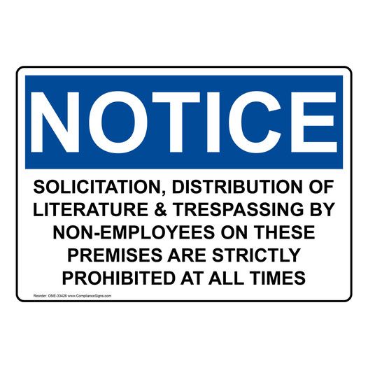 OSHA NOTICE Solicitation, Distribution Of Literature Sign