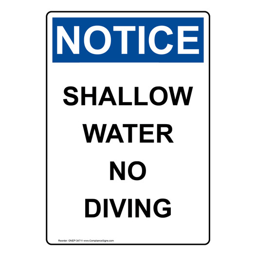 Vertical Shallow Water No Diving Sign Osha Notice 