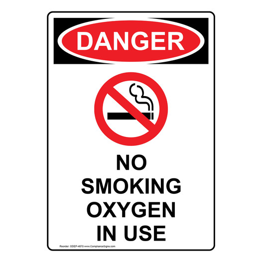 Portrait OSHA DANGER No Smoking Oxygen In Use Sign With Symbol ODEP-4870