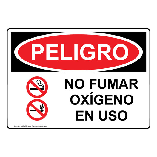 Spanish OSHA DANGER No Smoking Oxygen In Use Sign With Symbol - ODS-4871
