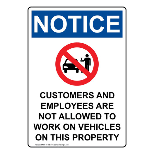 Portrait OSHA NOTICE Customers And Employees Sign With Symbol ONEP-14405