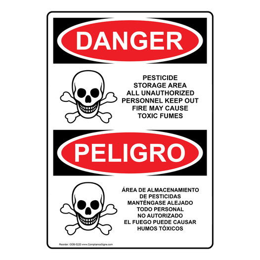 English + Spanish OSHA DANGER Pesticide Storage Area Sign With Symbol ODB-5220